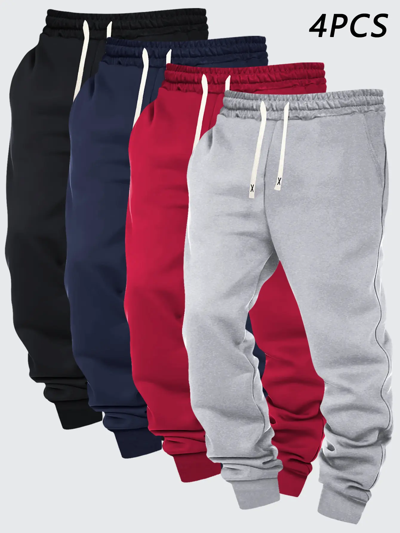 4-Pack Men’s Sweatpants Casual Sports Pants Solid Color Lightweight Fabric Outdoor Fitness Running Everyday Versatile Elastic Waist Drawstring Jogger Pants