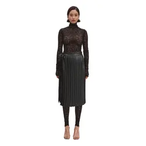 Black Glitter Pleated Wrap Skirt