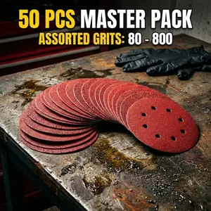 50Pcs 5 Inch Sanding Discs - 8 Hole Hook and Loop - Assorted Grits (60-800) for Random Orbital Sander, Auto Body & Woodworking Tool
