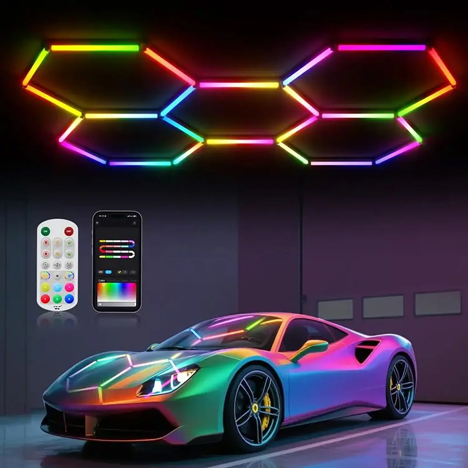 Hyperlite RGB Hexagon Smart Module Honeycomb Light, Party Office Garage LED Wall Decor Lamp, Remote Control, Music Sync, DIY Color Ceiling Lights, RGB Lighting, Magic Led Lighting