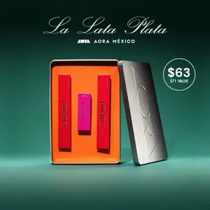 AORA México - La Lata Plata: Holiday Sets - Ojos + Labios Trio - Lipgloss & Eye Liner - Glossy & Plumping - Limited Edition - $71 Value