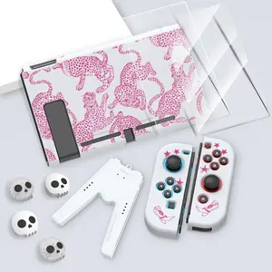 Portable Game Console Accessories Set, Game Console Protective Case with Tempered Film & V-shaped Grip & Rocker Cap, Console Accessories for Switch OLED/NS, Handheld Design