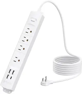 TROND Surge Protector Power Strip with USB, Ultra Thin Flat Plug 6Ft Extension Cord 1625W, 3 USB a & 1 Type C, 4 AC Outlets 1440J Surge Protection ETL Listed, Wall Mount for Home Office Dorm, White