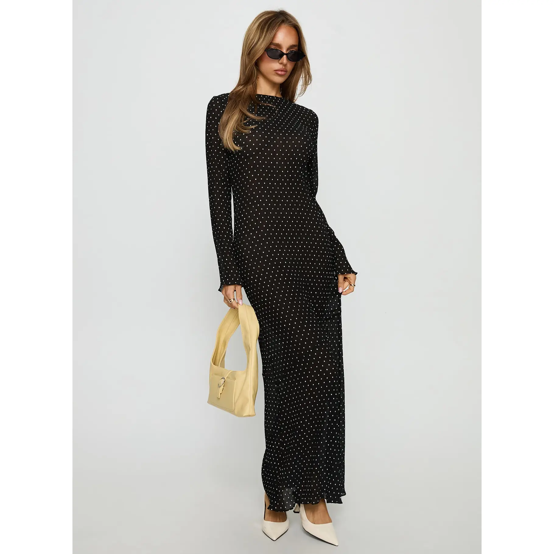 black polka dot long sleeve dress Black Polka Printed Long Sleeve Mini Dress