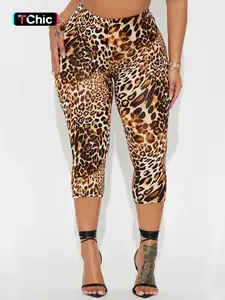 Women's Leopard Print / Solid Capri Pants, Casual Comfy Stretch High Waisted High Waist Skinny Capri Pants for Daily Wear, Ladies Bottoms for All Seasons