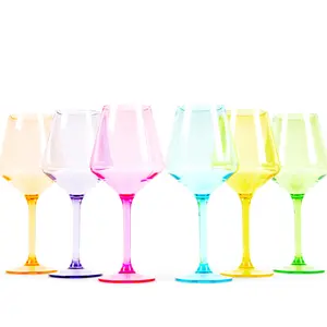 Pop Design-Colored Acrylic Wine Glasses BRIGHT-Stemmed-Set of Six-17 oz