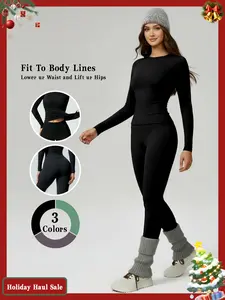 Women's 2-Piece Seamless Sweatsuit Set, High-Stretch Fitness Activewear, Slim-Fit Waist-Shaping Long-Sleeve & Long-Pant Workout Running Outfit, Travel-Friendly for Yoga, Outdoor Sports