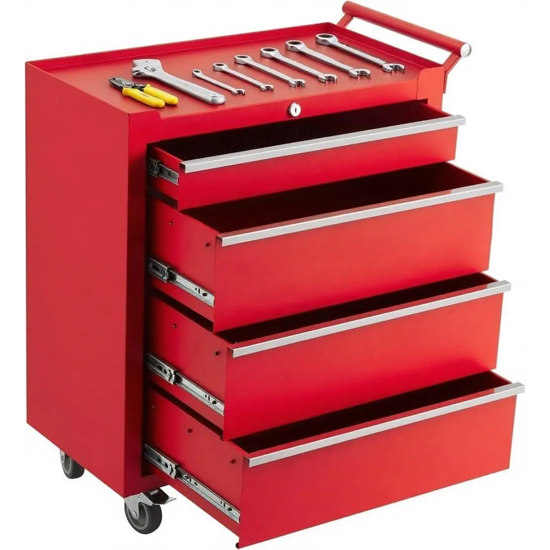 Garvee 4-Drawer Rolling Tool Chest - Cold-Rolled Steel Industrial Strength Build, Portable Tool Box with Wheels, Enhanced Security Design, Mobile Organizer for Garage, Workshop, 4 Drawers