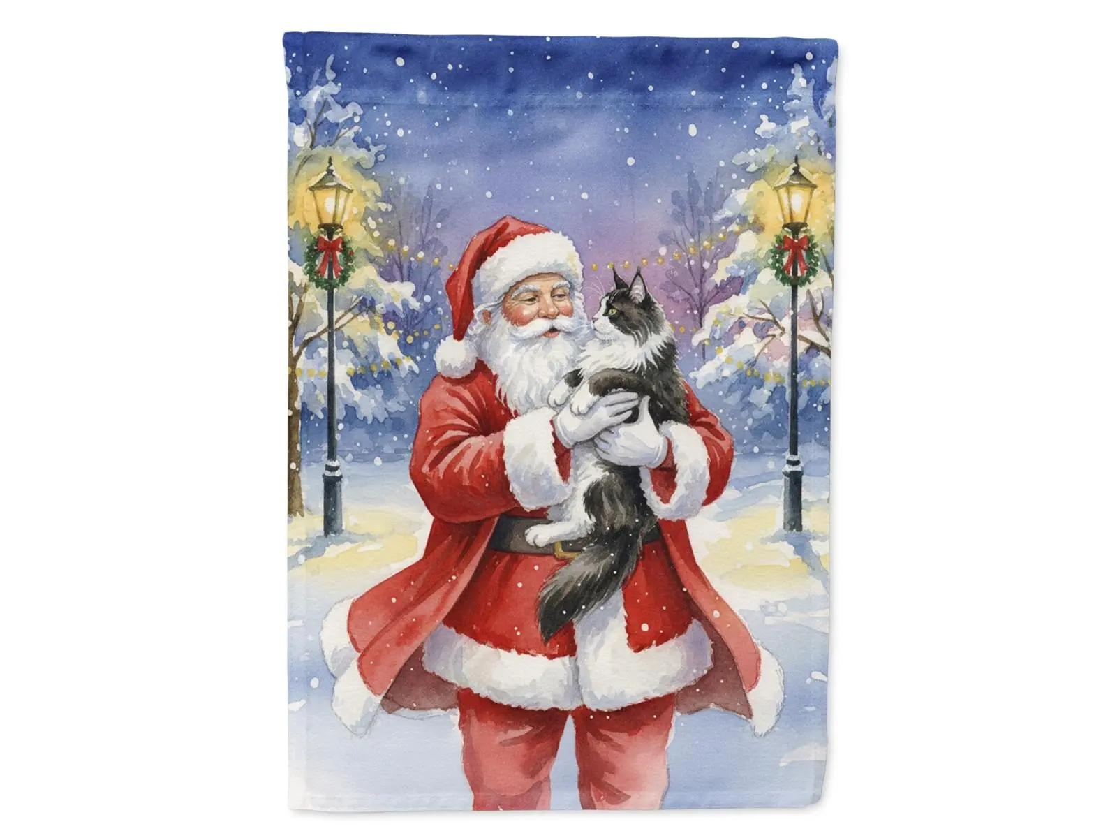 CAROLINE'S TREASURES FNT1134CHF 40x28in Christmas House Banner - Heat-Set Dyes Print, Black-White Maine Coon Cat & Santa Claus Artwork, Large Display Festive Home Decor Gift