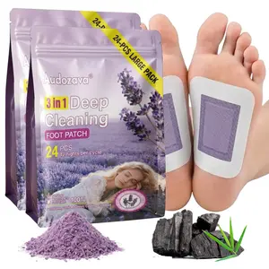 Lavender Foot Pads for Deep Cleansing - 24 PCS Natural Bamboo Charcoal Foot Patch for Stress Relief & Better Sleep - 12 Night Cycle Large Pack