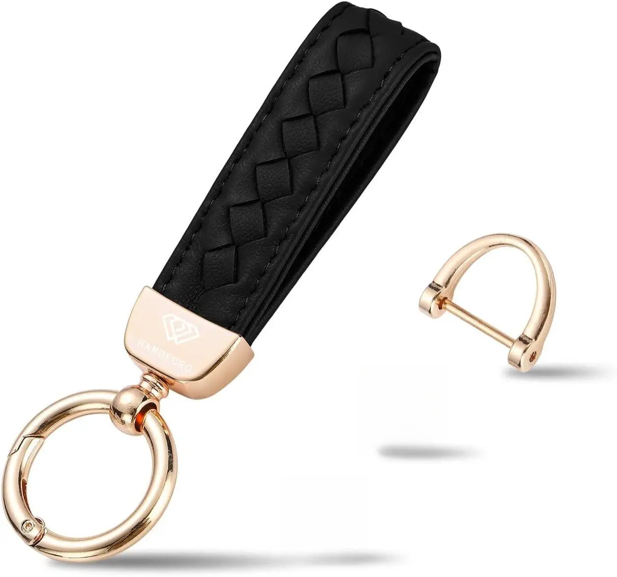 Genuine Sheepskin Leather Keychain for Car Keys, Women's Handmade Knit Key Fob with 360-Degree Rotatable Anti-Lost D-Ring & 2 Keyrings, Keychains For Women, Handmade Keychains
