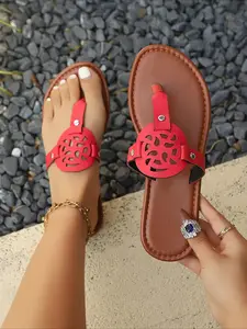 Women's Hollow-Out Cutout Flip-Flop Sandals, Summer New Flat Thong Slippers, Casual Versatile Beach Vacation Shoes