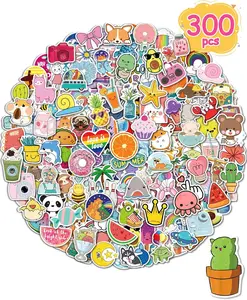 Stickers for Water Bottles, 300 Pcs/Pack Cute Vinyl Waterproof Laptop Sticker for School Students Gifts Supplies Classroom Teachers Prizes Stocking Stuffers Stickers for Kids Girls Teens
