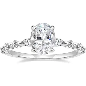 3 Carats 925 Sterling Silver Ring Oval Cut Cubic Zirconia Engagement Solitaire Halo Promise Ring for Women Size 3-13