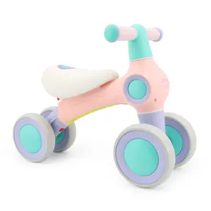 Toddler Balance Bike for 1-3 Year Old Boys Girls, 4-Wheel First Ride on Toys, 1st Birthday Gift, Stable Anti-Tip Kids Walker, Silent Wheels for Indoor Outdoor, Macaron Pastel