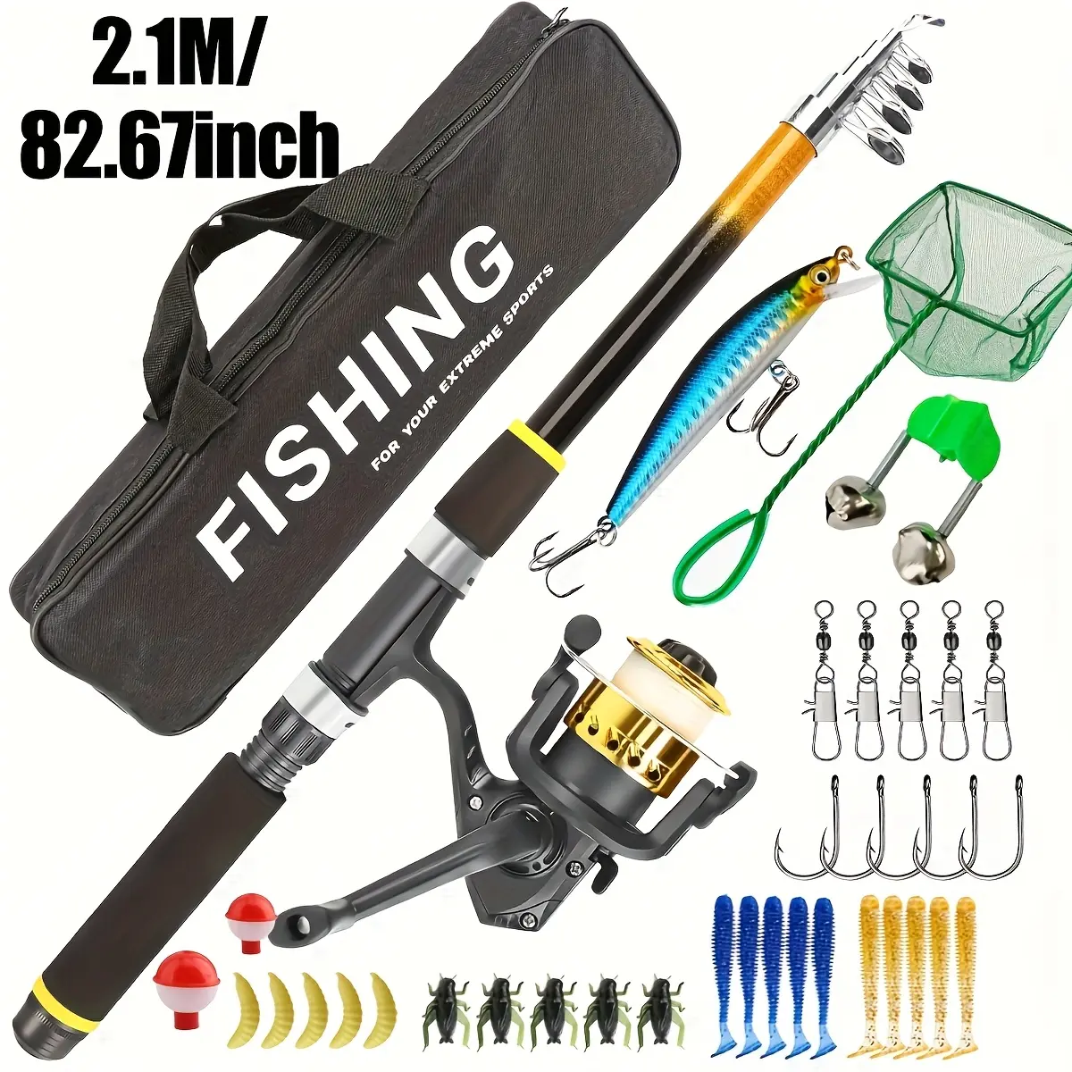 [Christmas Gift] Full Set Hard Bait Soft Bait Fishing Rod Combo Retractable Reel for Beginners - Full Rod Length, Carbon Fiber, Medium Fast Action, Ambidextrous, Mixed Colors The Best Christmas Gift