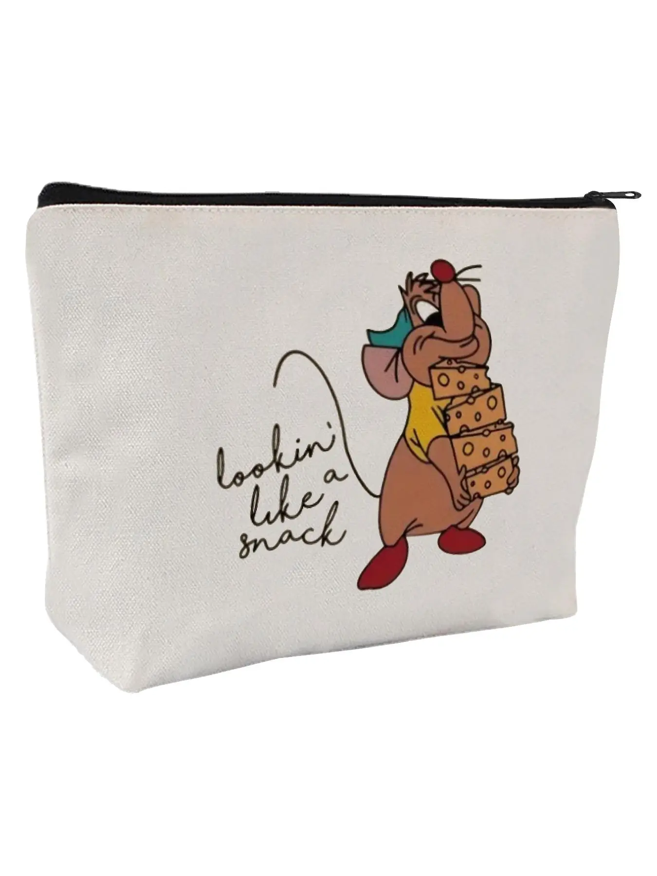 Cartoon Cheese Mouse Pattern Makeup Bag, Letters Print Zipper Makeup Organizer Pouch, Cosmetic Pouch, Makeup Storage Organizer, Fashionable Gift Pouch