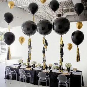 14pcs/set 18 Inch Black Large Latex Balloons with Ribbon, Perfect for Birthdays, Weddings, Engagement Parties, Graduation Ceremonies, Anniversaries, Home Garden Decoration, Home Decoration, Party Backgrounds, Christmas Decor