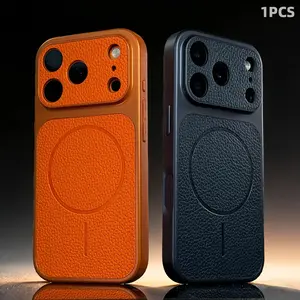 New Luxury Artificial Leather Texture Feel Magnetic Case Instantly Upgrade to 17Promax Series Phone Cases Compatible with for iPhone 17 16 15 14 13 Pro Max Plus Air Wireless Charging Shockproof Protective Armor Soft Border Cover Accessories Casing
