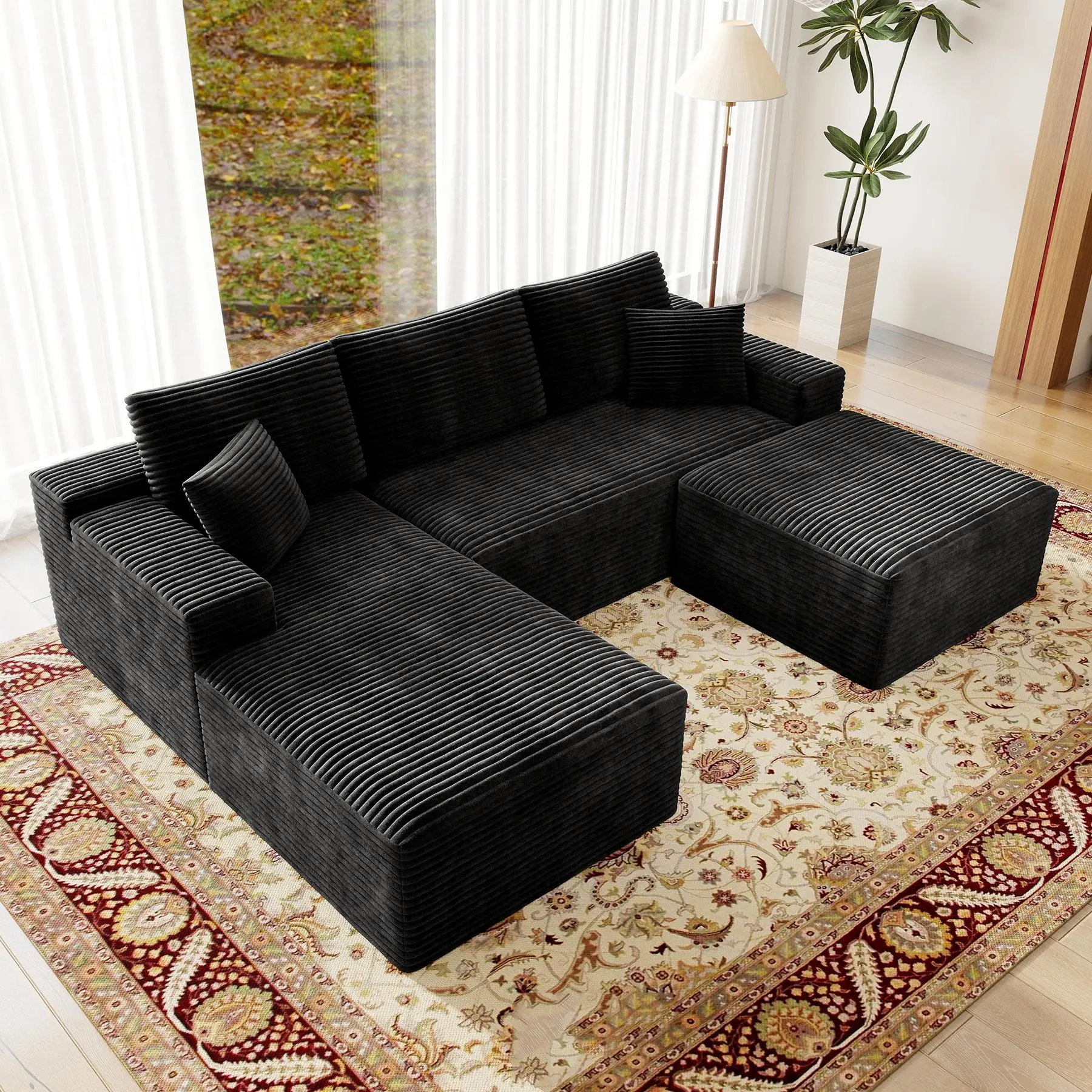 BLACK-104"L-shaped Left Facing Chaise with ottoman