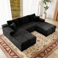 BLACK-104"L-shaped Left Facing Chaise with ottoman