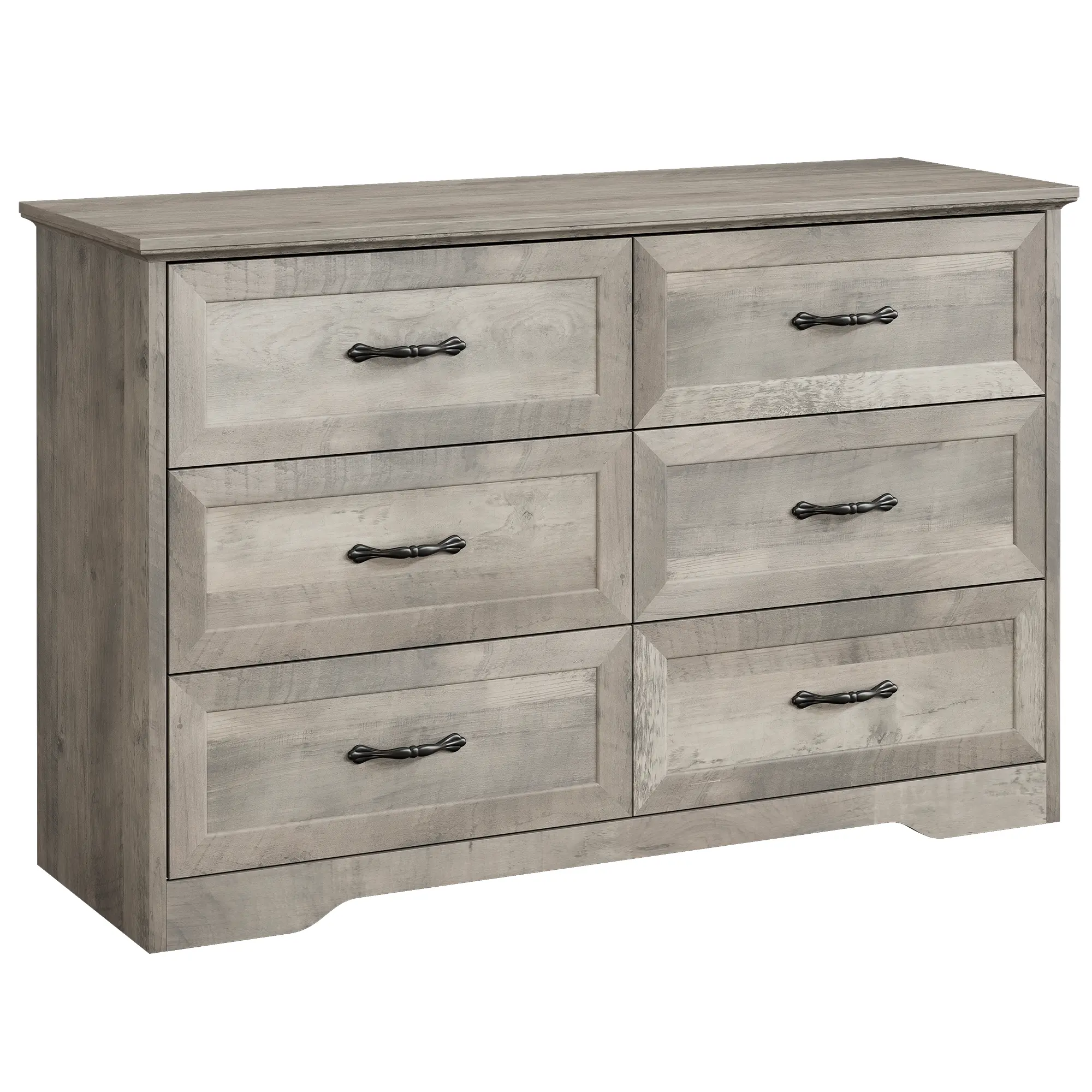Gray 6-Drawer Dresser Cabinet with Metal Handles, Anti-Collapse Safety Design, 47.2-Inch Indoor Furniture for Bedroom, Entryway, Farmhouse Decor Compatible with Rustic, Modern Styles (Drawers Dresser)
