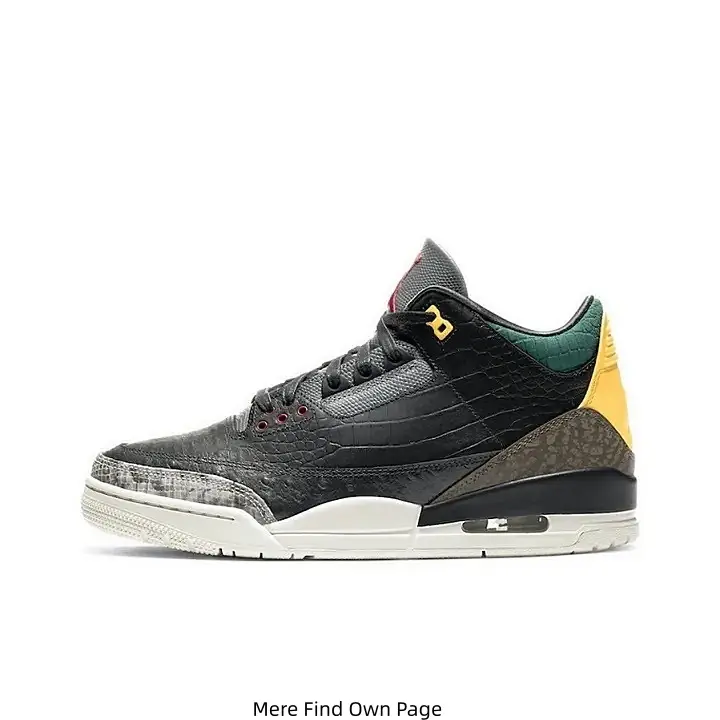 Retro Mid Top Basketball Sneakers Black Textured Upper Yellow Green Red Accents Elephant Print Off White Midsole Casual Street Sneakers For Men Women