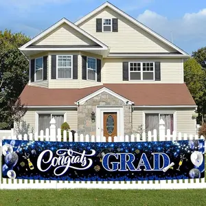 【graduation2026】2026 Graduation Decorations-Congrats Grad Yard Sign Banner Decoration for Class of 2026 Graduation Party Supplies(Blue and Black)78x18in