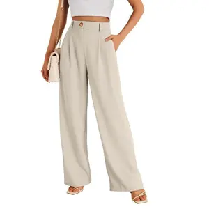 Women’s High-Waist Wide-Leg Pants with Front Pleats and Functional Pockets