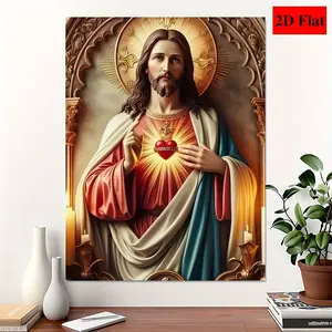 One solid wood framed 2D flat home mural decoration, featuring the Holy Jesus, a Christian wooden framed printed art wall decoration. It can be directly hung on the wall for home wall decoration, living room decoration, bedroom decoration, holiday gift de
