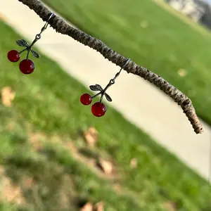 Cherry Shaped Red Agate Earrings for Women