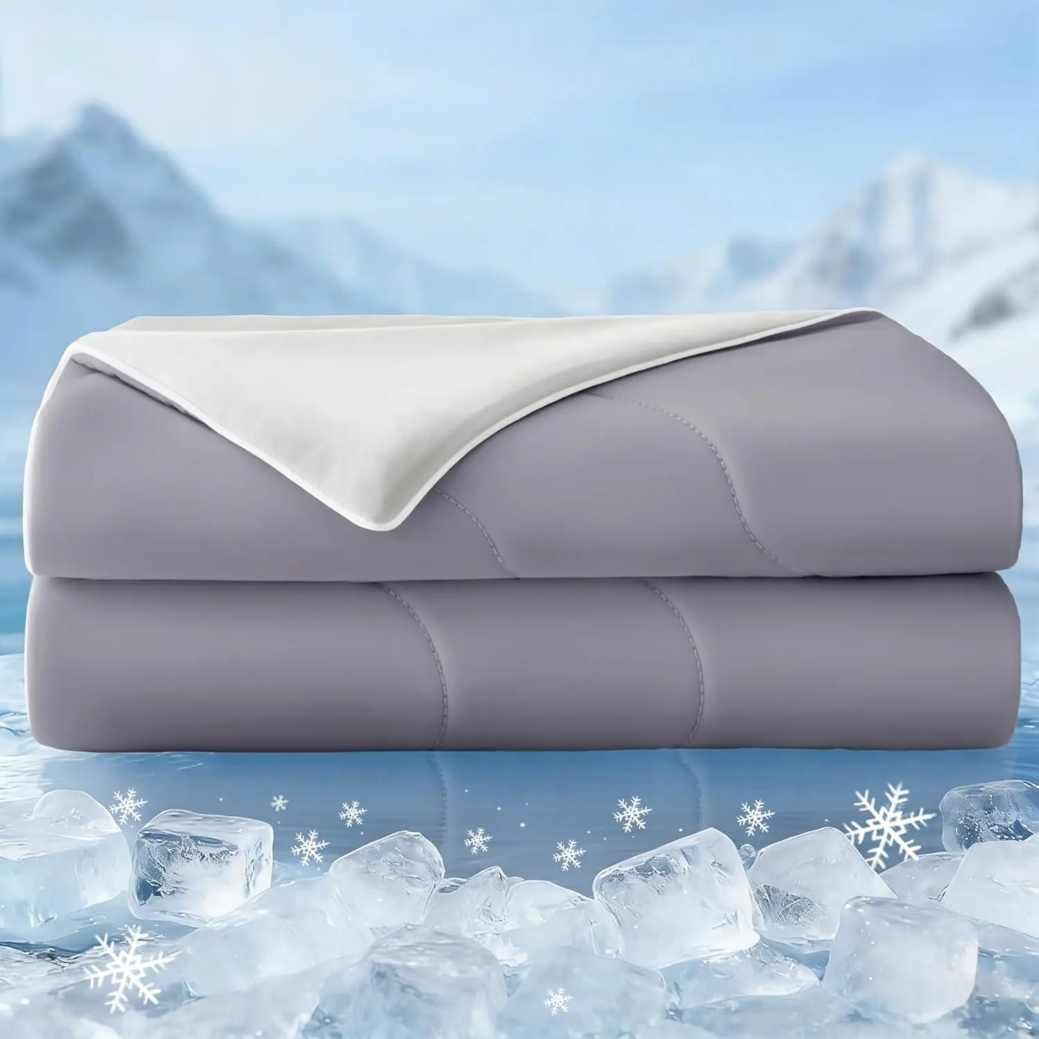 Queen Size Grey Cooling Duvet - 90"x90" Breathable Lightweight Bedding for Hot Sleepers, Anti-Fading Body-Safe Comforter for Night Sweats, Exquisite Packaging Box, Note: Do Not Use Bleach, Full/ Queen (90