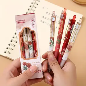 4/8pcs Vintage Rose Retractable Ballpoint Pens, Retractable Mechanism, Medium Ink Writing Pens, Set of 4, School and Office Supplies, Kawaii Stationery Essentials