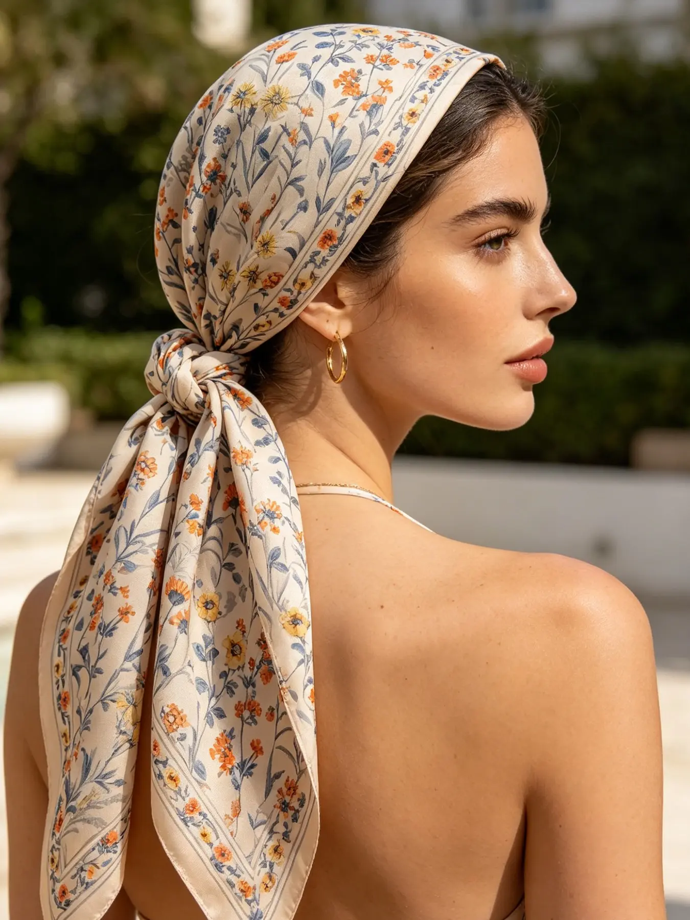 Women's Floral Square Satin Scarf, Boho Style Scarf, Versatile Print Headscarf, Hairband, Scrunchie, Shawl, Necktie, Fashion Accessory, Perfect with Dresses