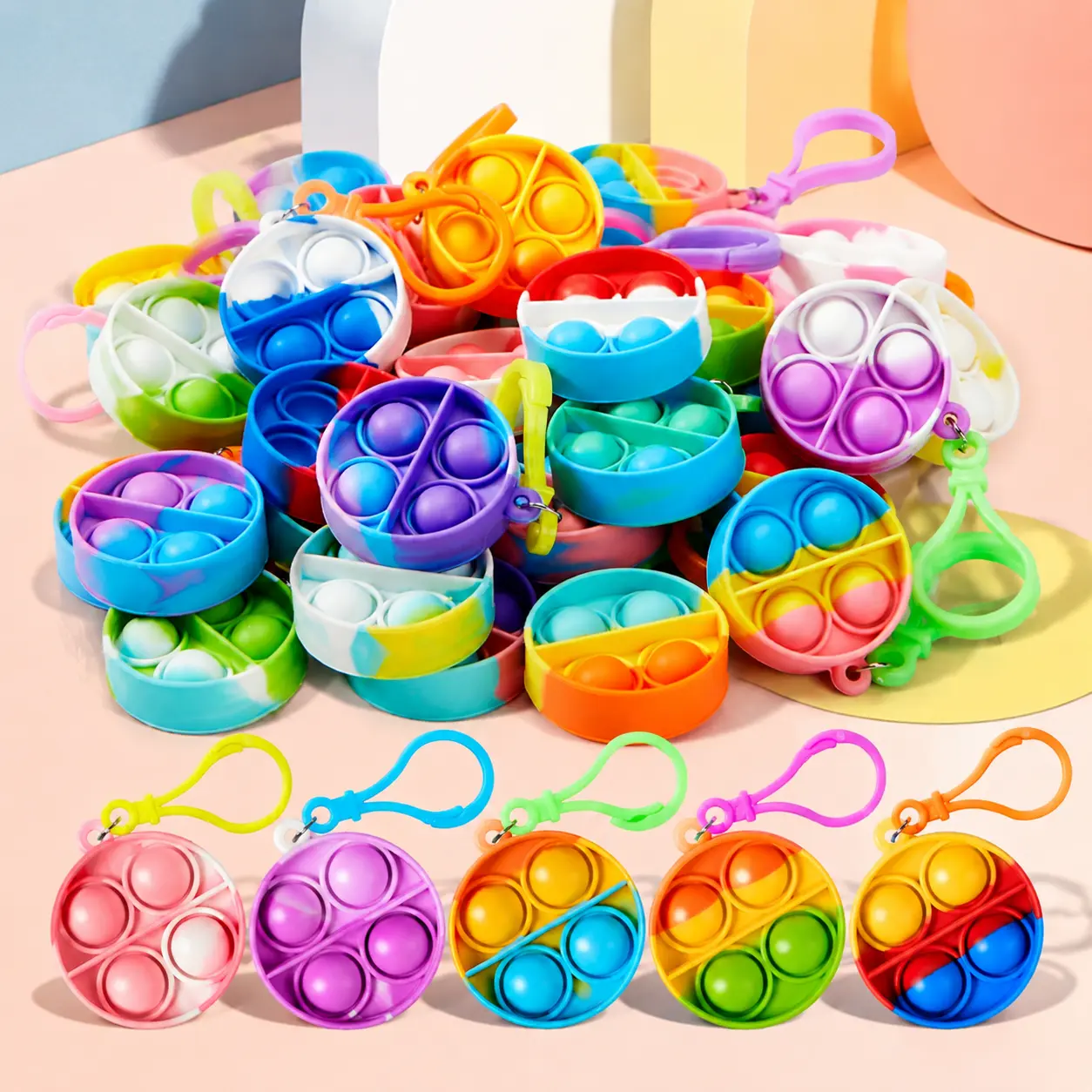 Round Pop Fidget Keychain 30 Pack Pop Fidget Toys Bulk Party Favors for Kids 4-8,8-12 Years, Birthday Goodie Bags Stuffers Back to School Gifts for Students Classroom Prizes Sensory Toys