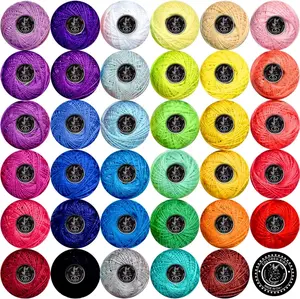 Crochet Thread Cotton Yarn Threads Balls 35 Balls Popular Rainbow Colors of Size 5 Crochet Thread  Long Staple Cotton Mercerized Cotton