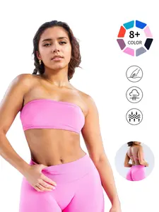 Seamless Strapless Bandeau Sports Bra - Low Back Workout Top with Removable Pads, 4-Way Stretch for Gym, Yoga & Casual Wear, Workout Bras, Activewear