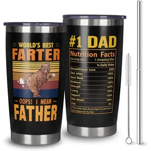20 oz Stainless Steel Portable Dad Tumbler Coffee Flask Set - Stainless Vacuum Flasks with Lid, Straw - Funny Father's Day Gifts for Dad from Kids