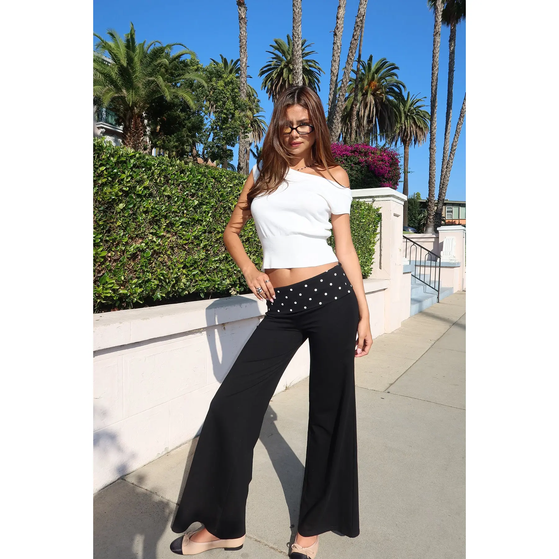 Reeva Polka Dot Foldover Pants Reeva Polka Dot Foldover Pants