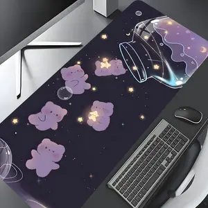 Cute Bear Starry Night Galaxy Design Large Gaming Mouse Pad, Premium Multipurpose Mousepad, Stylish Desk Protector with Non-Slip Rubber, Multi-Size for Laptop & Desktop Use