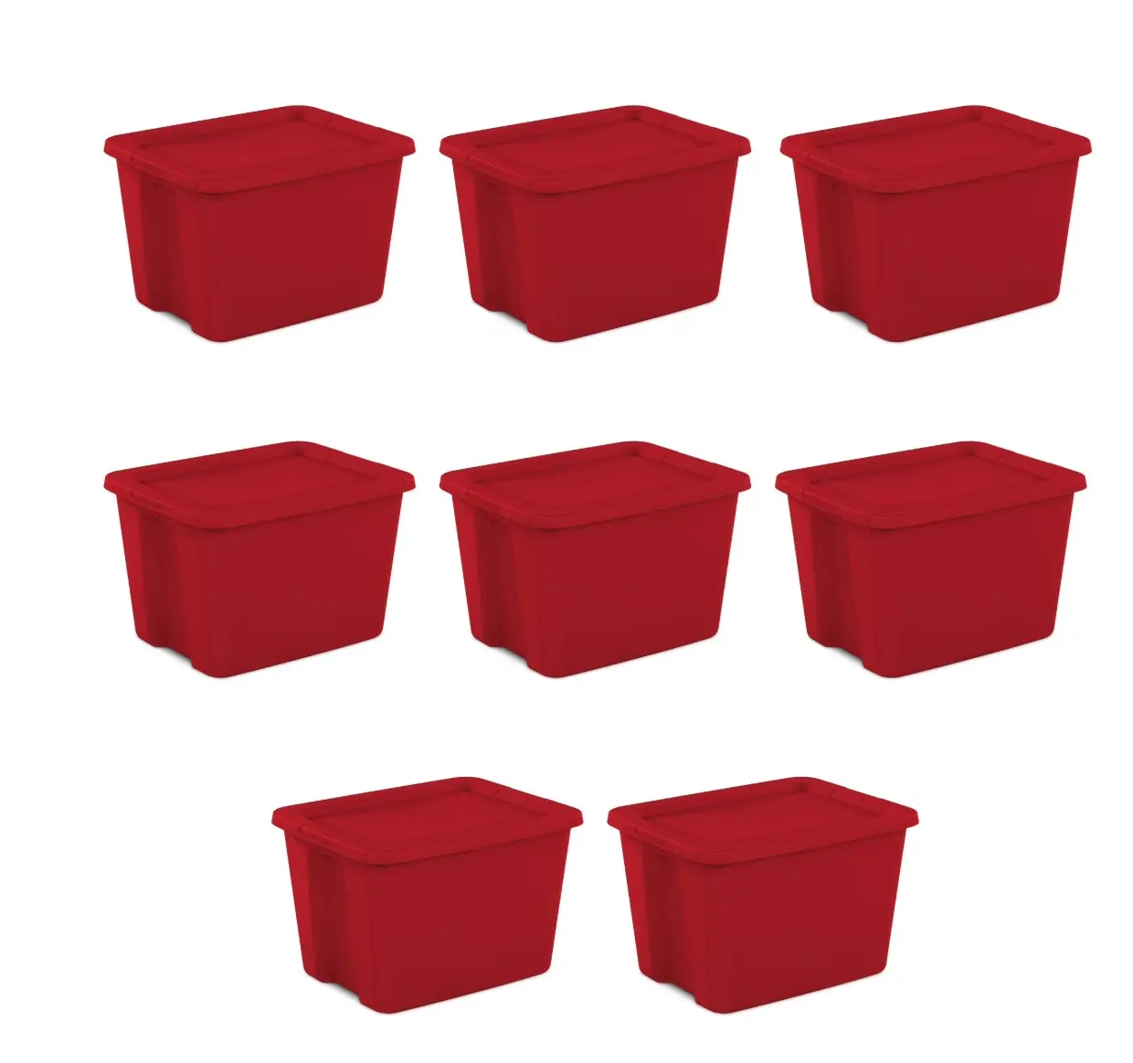 Large Storage Bin, 18 Gallon Plastic Storage Container with Snap-On Lid, Red, Pack of 8