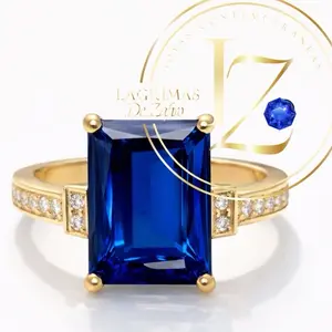 COD#1029  Big Blue Stone Ring for Special Occasion with Gold Plated Band and Square Cut Gemstone
