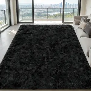 Super soft long-haired carpet, 4x6 feet, modern plush carpet for indoor use, suitable for living room, bedroom, children's room, baby room home decoration, upgraded anti-slip rectangular plush carpet, black