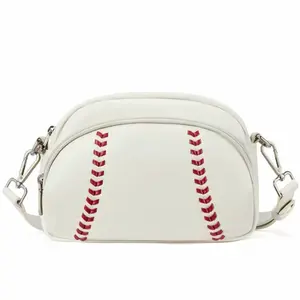 Stadium Approved Baseball Crossbody Purse for Women, Clear Vegan Leather Small Shoulder Bag with Adjustable Strap, Sports Mom Handbag for Baseball Game & Daily Use