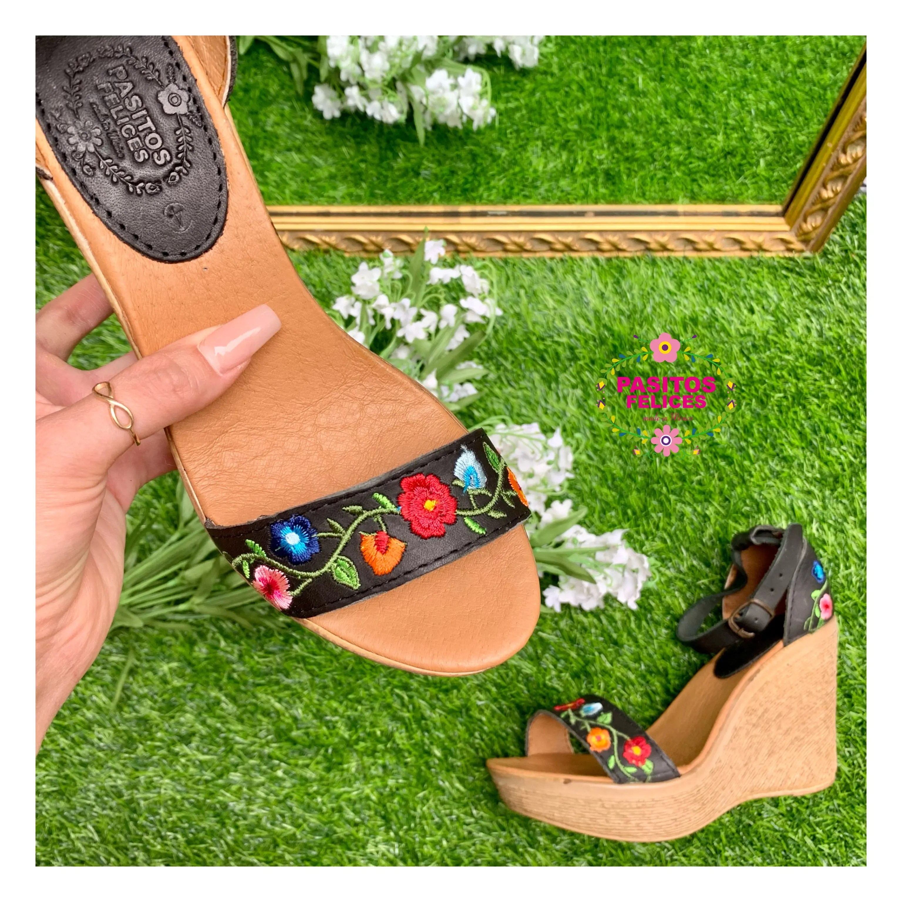 Black Floral wedges Black Floral wedges