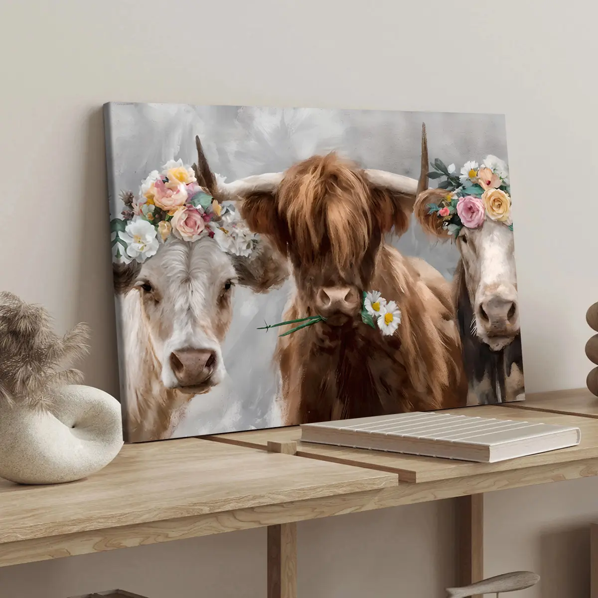 1 Count Wooden Framed Canvas, Retro Highland Yak Poster, Suitable For Home Decoration And A Perfect Gift For Art Lovers, Modern Art, Fashionable Home Posters, Aesthetic Wall Decor, Waterproof Art