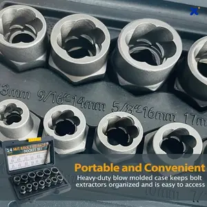 14Pcs Damaged Nut Bolt Extractor Set | 13 Extractors + 1 Hex Socket Adapter, Convert 1/4" to 3/8" Drive for Broken Fastener Removal