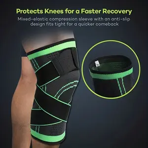 1pc High-Elastic Knee Compression Sleeve for Sports Support - Ideal for Basketball, Weightlifting & Workouts, Breathable Polyester with Neon Green Accents, Adjustable Straps for Men, Knee Wraps for Weightlifting