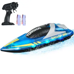 【FathersDayGift】VEVOR RC Boat, 2.4GHz 12 km/h, Remote Control Boat for Pools & Lakes, Racing Boat with LED Light, 2 Rechargeable Batteries, Whole Body Waterproof, Water Play Toy Gift for Adults Boys & Girls, Blue