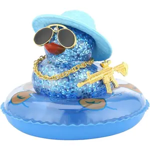 Ducks for Cars - Rubber Duck for Dashboard of Car, Glitter Duck Car Dashboard Decorations, Squeak Ducks Car Ornaments Car Décor Accessories with Hat Swim Ring Necklace Sunglasses for Decor Home